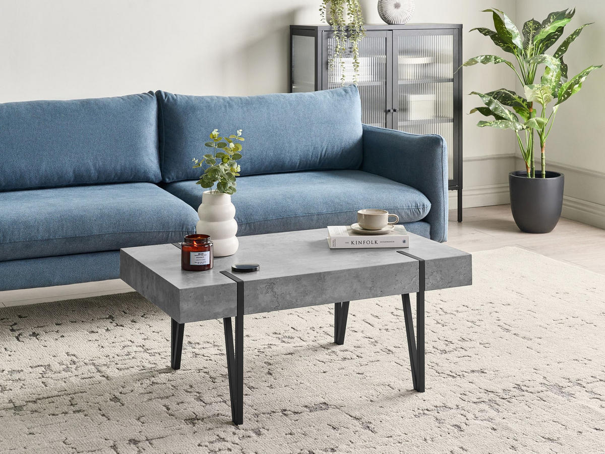 COUCHTISCH Betonoptik/Schwarz rechteckig 60/100 cm Adena - Hellgrau/Schwarz, Holzwerkstoff (100/60/43cm) - Beliani