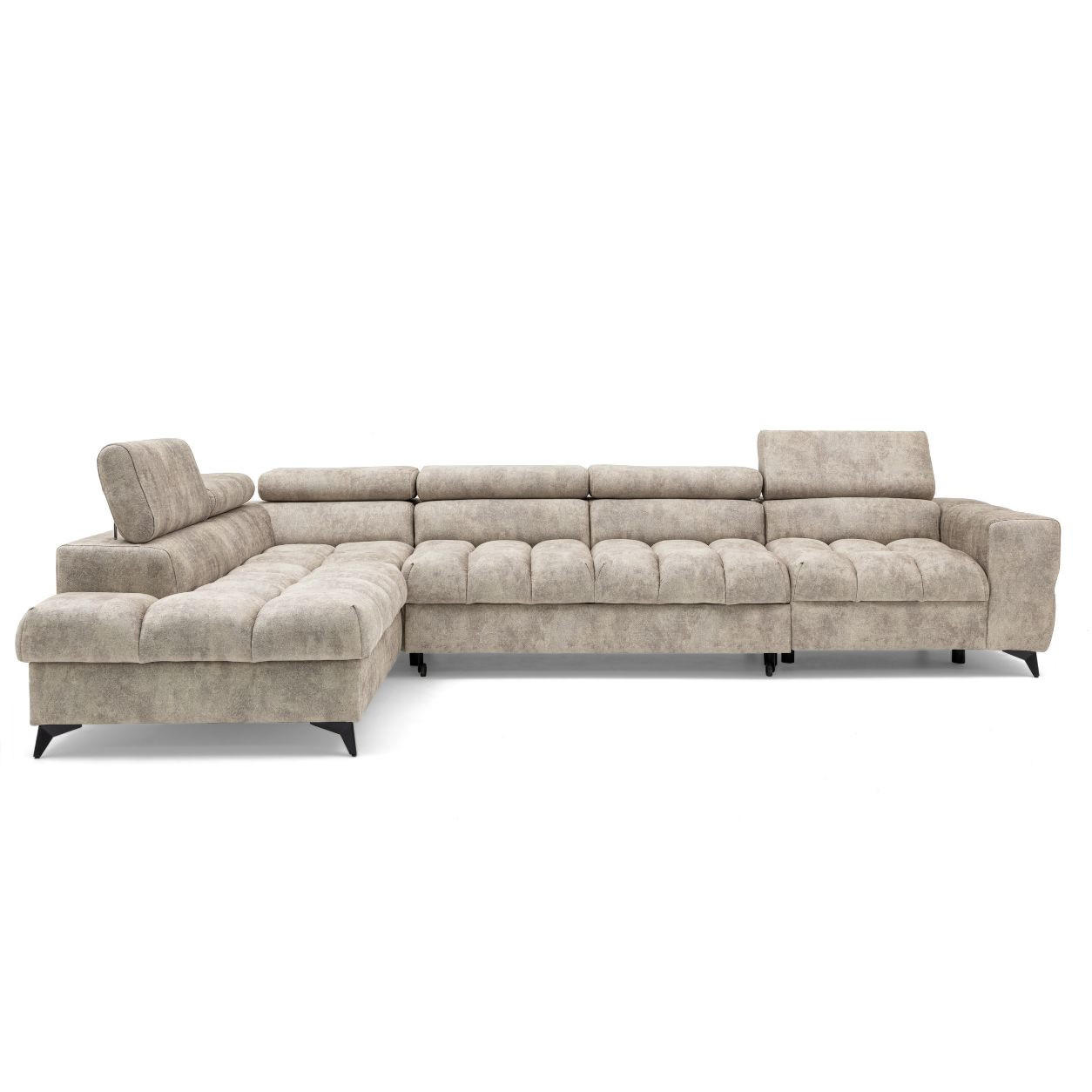 ECKSOFA PUDDING MAXI L Links mit Schlaffunktion 125x195 Velours Beige - Beige/Schwarz, Holz/Textil (350/203cm) - Muffo