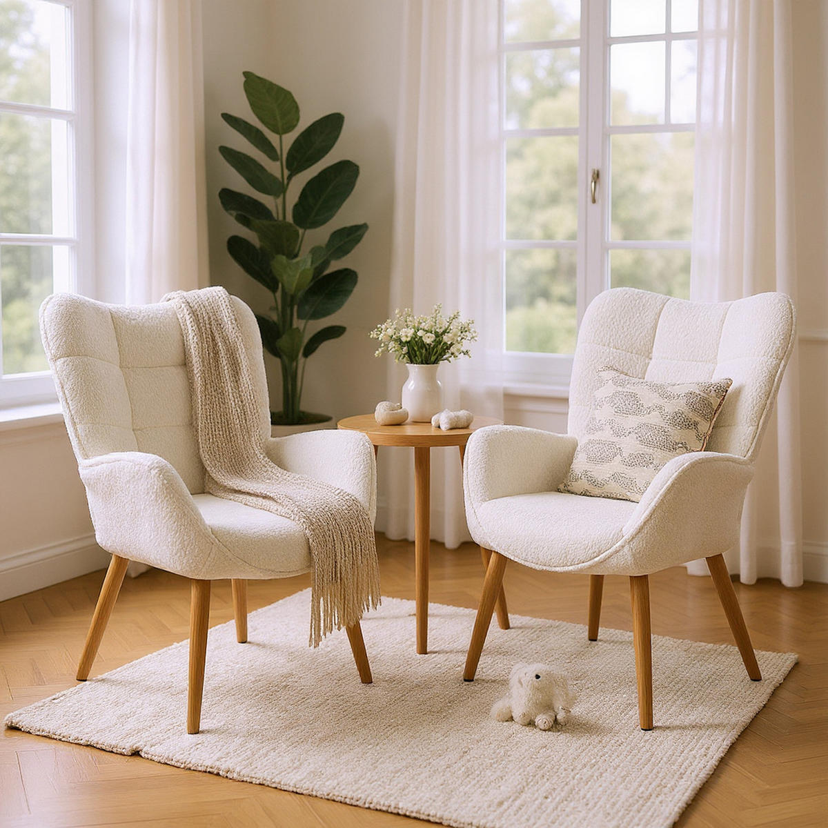 OHRENSESSEL-SET 2 Stück in Eisen Bouclé - Beige, Textil/Metall (62/90.5/72cm) - Meubles Cosy