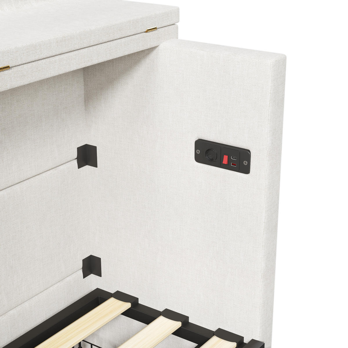 SCHRANKBETT 140/200 cm DE-04949, mit USB+Typ-C, Schublade und Ablagefach in Beige - Beige, Holzwerkstoff (140/200cm) - ComfortXL