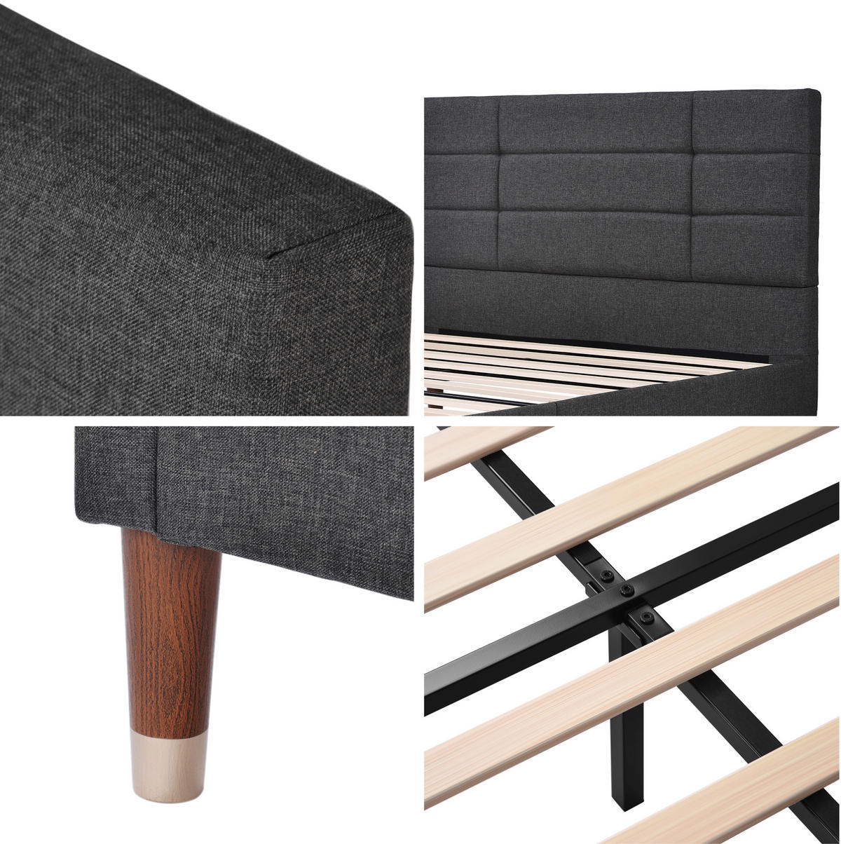 POLSTERBETT 140/200 cm Grau aus Leinen mit Lattenrost - Grau, Holz (140/200cm) - OKMYHOME
