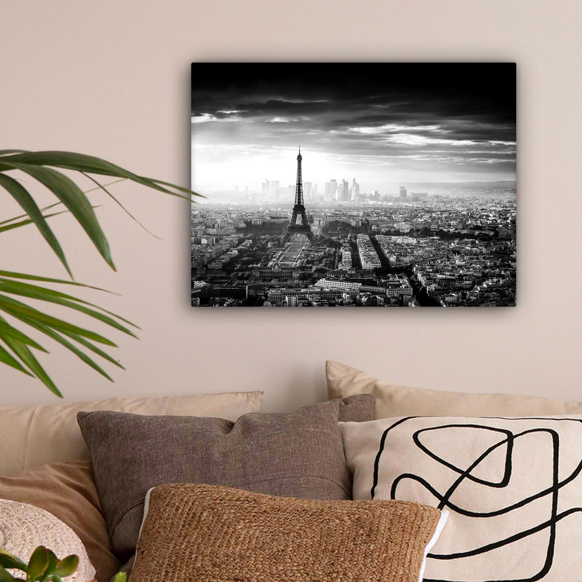 LEINWANDBILD Paris - Skyline - Eiffelturm - Stadt - Wolken Wandbild 40x30 cm - Dunkelgrau, Textil (40/30cm) - MuchoWow