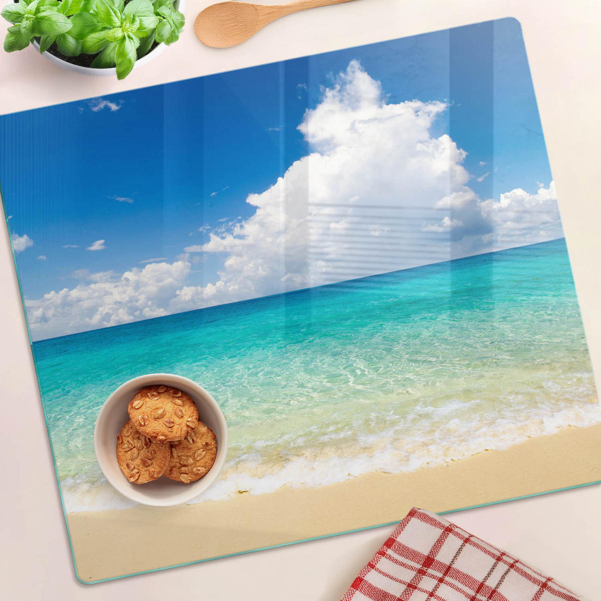GLASPLATTE 60x52 cm Paradise Beach - Blau, Glas (60/0.4/52cm) - TULUP