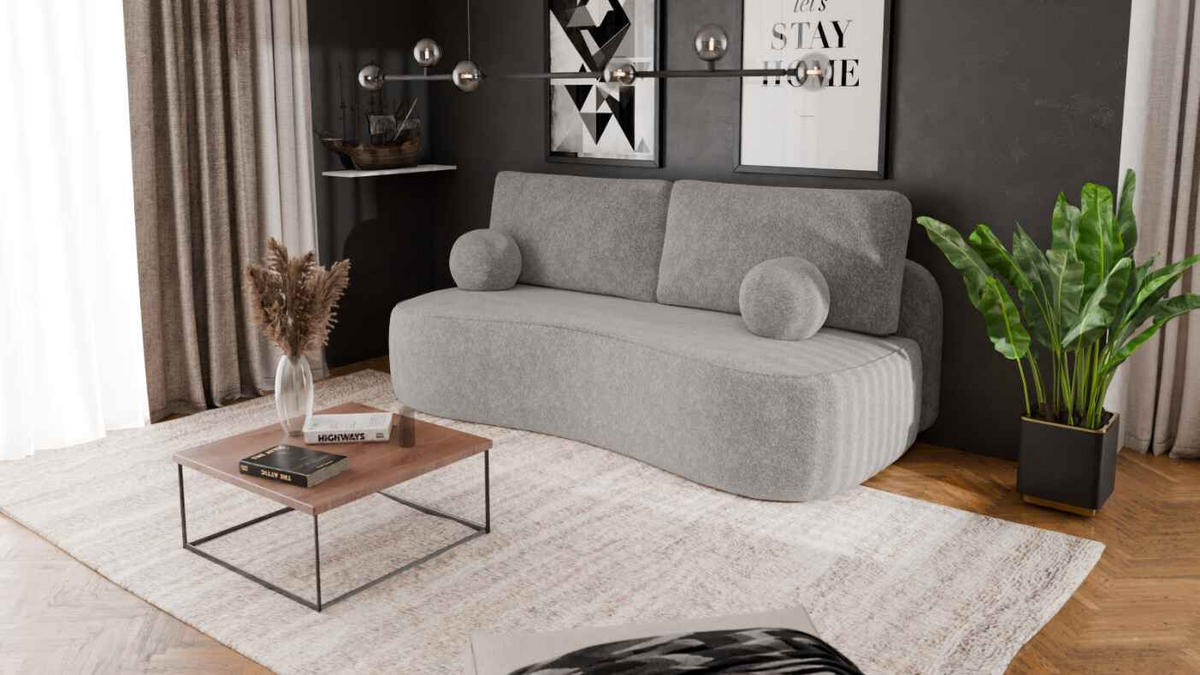 BETTSOFA SANDRO Grau Bucle-Stoff mit Schlaffunktion - Grau, Textil (101/93/207cm) - MASSENO