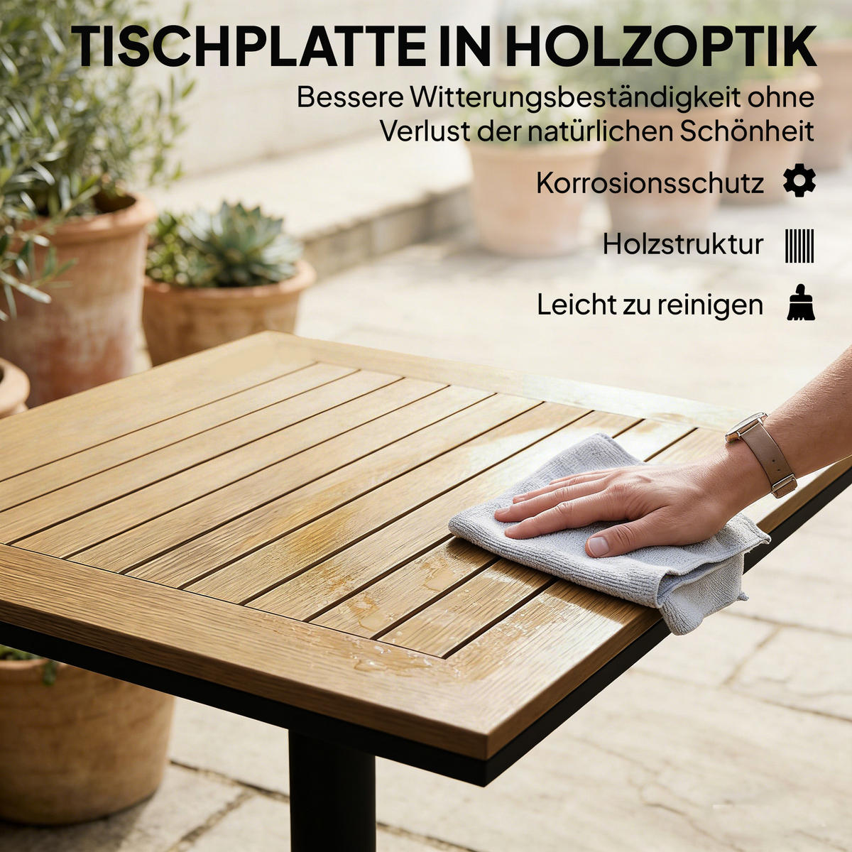 BEISTELLTISCH DE-07349 quadratisch mit Holzoptik und breiter Basis Naturholz - Naturfarben, Metall (70/70/74cm) - ComfortXL