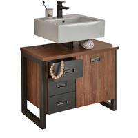 WASCHBECKENUNTERSCHRANK Eiche Stirling, Matera grau, Badmöbel Unterschrank 81 x 62 cm - Eichefarben/Grau, Holz/Holzwerkstoff (81/62/40cm)