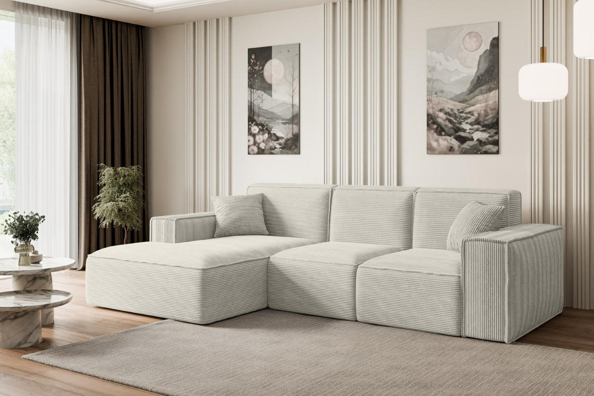 ECKSOFA Ottomane Links SERRA-L - 266x165x73 cm Hellgrau Cord - Hellgrau/Schwarz, Holzwerkstoff/Kunststoff (165/266cm) - ALTDECOR