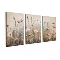 LEINWANDBILD 3er Set Blumen - Beige - Modern - Rosa 240x120 cm - Ecru, Textil (240/120cm) - MuchoWow