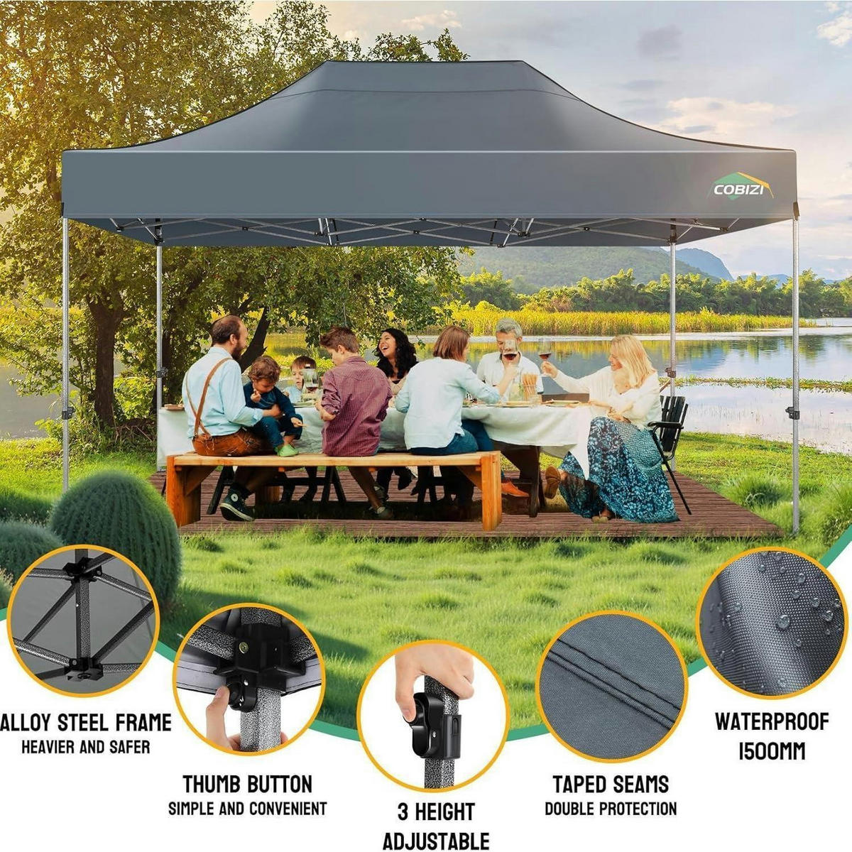 FALTPAVILLON 3x4.5m Grau mit 4 Seitenteilen - Grau, Metall (300/330/450cm)