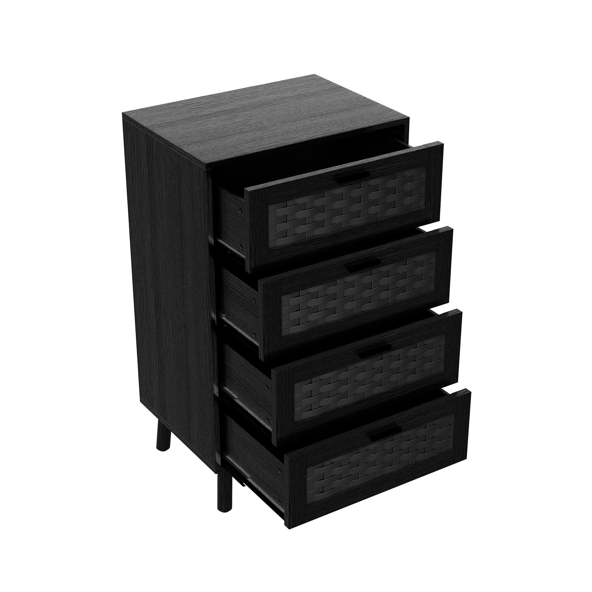SCHUBLADENSCHRANK aus Rattan, Wohnzimmer Kommoden mit 4 Schubladen, Holz, in Schwarz - Schwarz, Holz (39.8/95/55cm) - BPKADHY