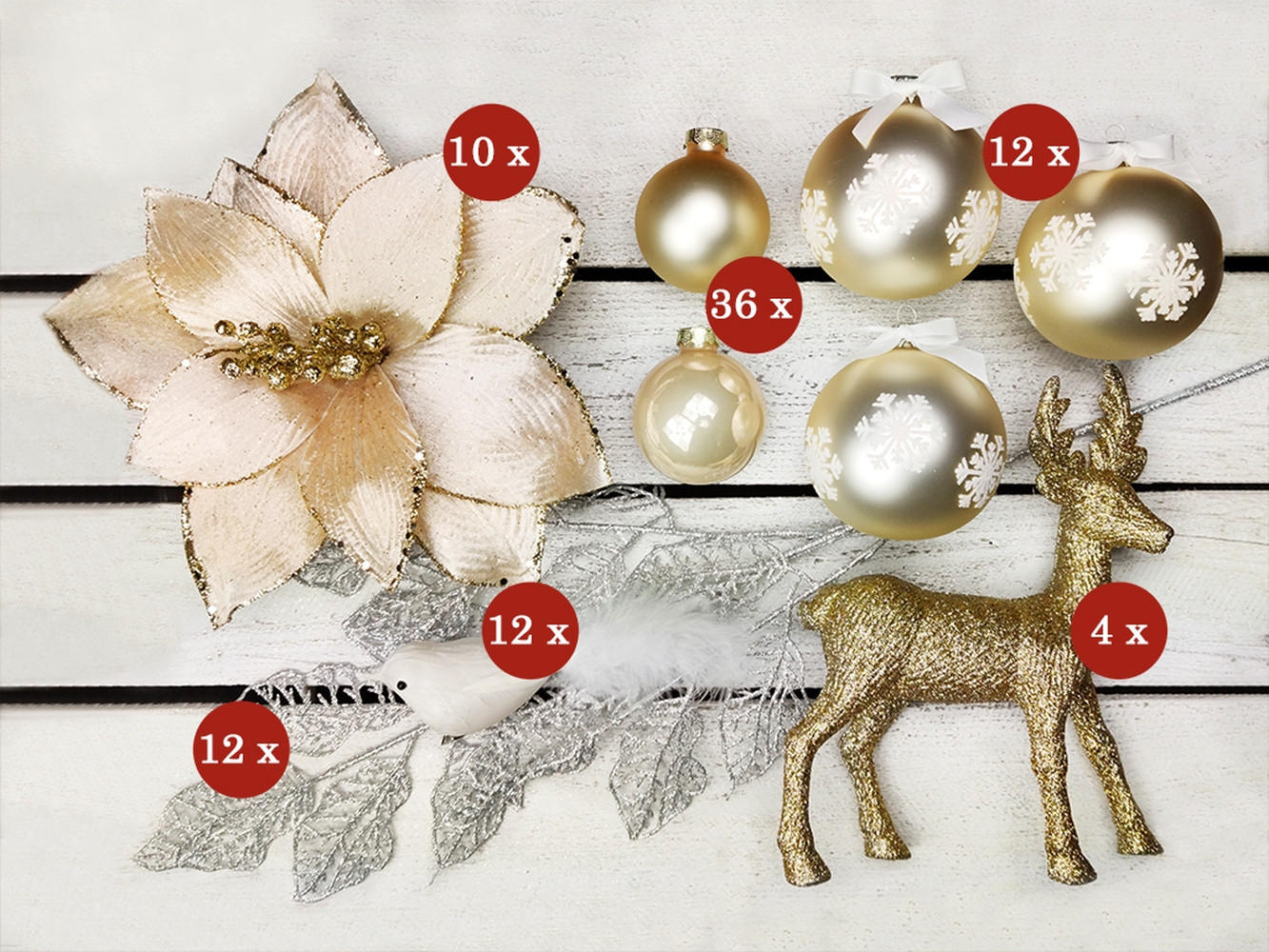 LAALU CHRISTBAUMKUGEL-SET 120 Stück in Luxusbox SOFT TONES für Weihnachtsbäume 240-270 cm - Silberfarben/Weiß, Kunststoff/Metall (55/50/75cm) - LAALU