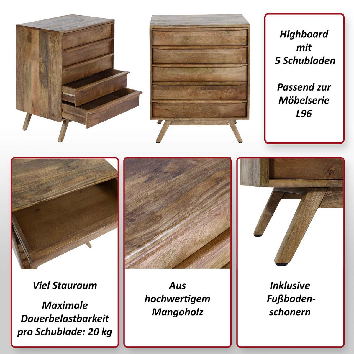 HIGHBOARD Walnuss Dekor - Walnussfarben, Holz (65/81/39cm) - MCW