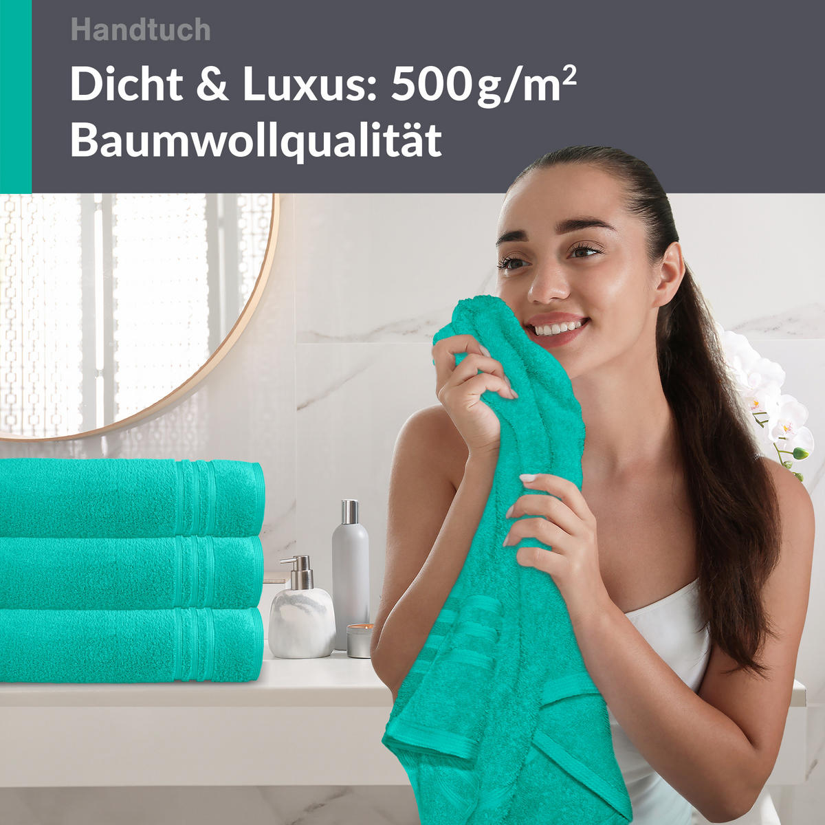 HANDTUCH 50x100 cm London Meeres Türkis 4er Set - Hellgrün, Textil (50/100cm) - Lashuma