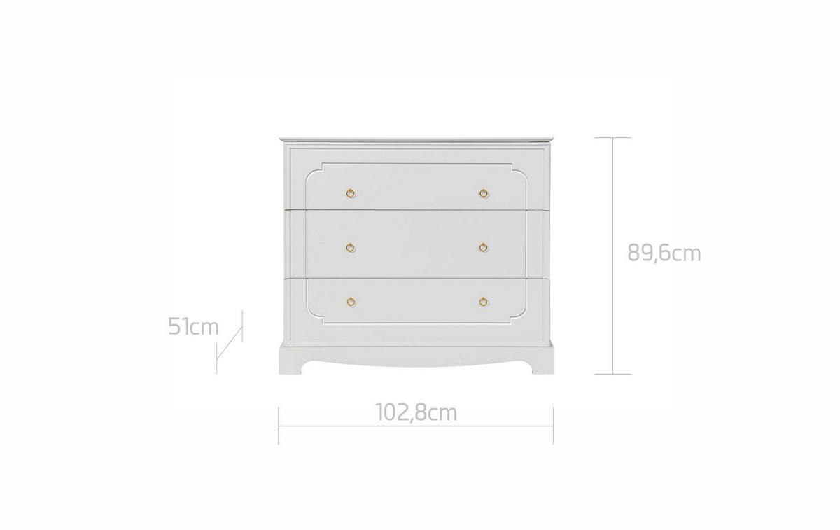 KINDERKOMMODE Royal – rustikale Eleganz und Funktionalität - Weiß, Holzwerkstoff (103/90/51cm) - RAUMHIRSCH FURNITURE
