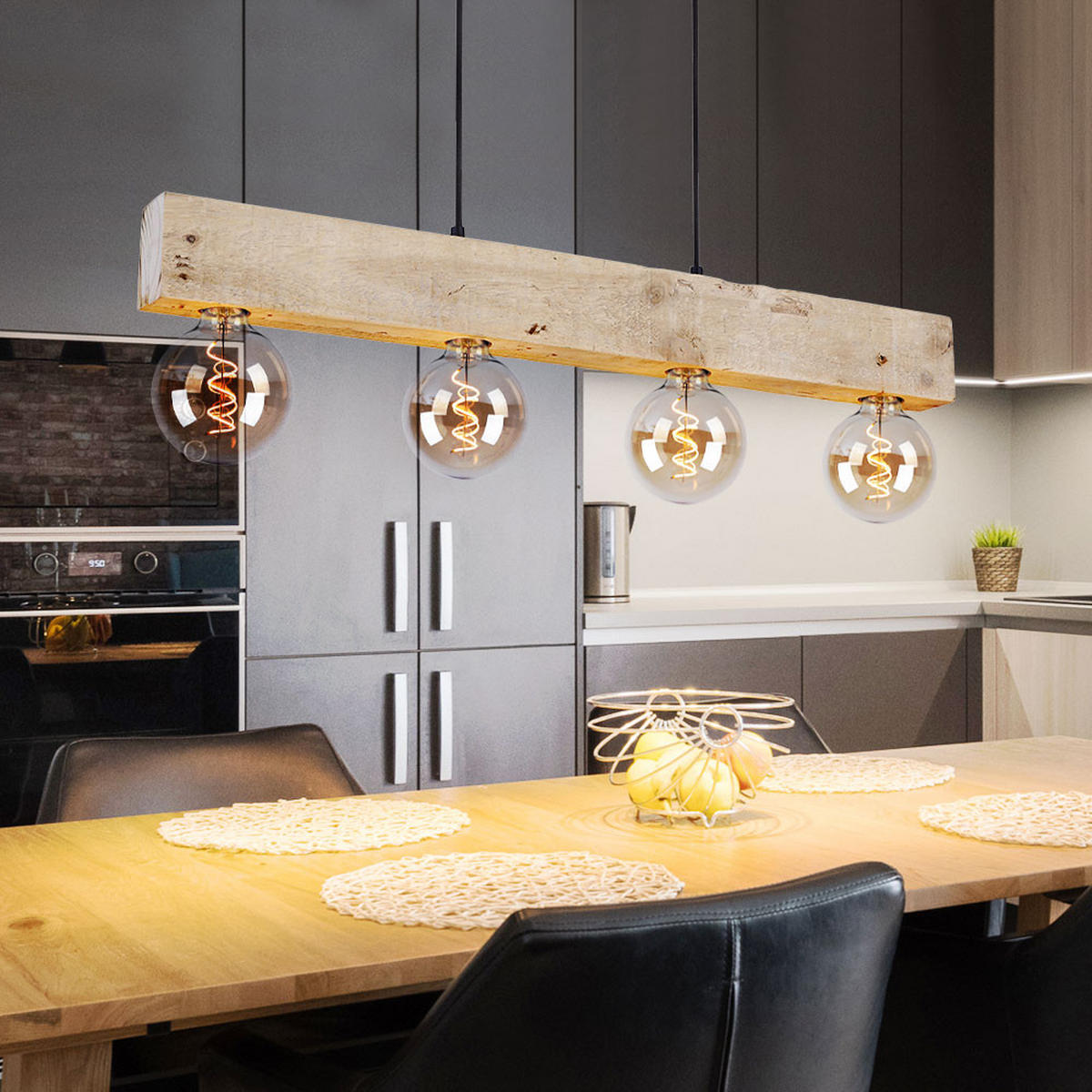 HÄNGELEUCHTE Metall Holzoptik Braun 4 flammig - Braun, Holz (80/6/120cm) - Globo Lighting