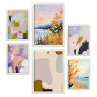 POSTER Set Mit 6 See Sonnenuntergang In Zusammenfassungen A3 & A4 Weißer Rahmen - Weiß, Papier (29/3cm) - Nacnic