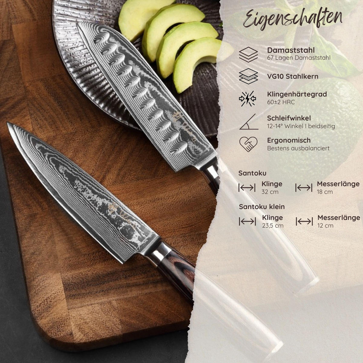 MESSERSET 2-TEILIG 12–13 cm - Braun, Holz/Metall - Wakoli