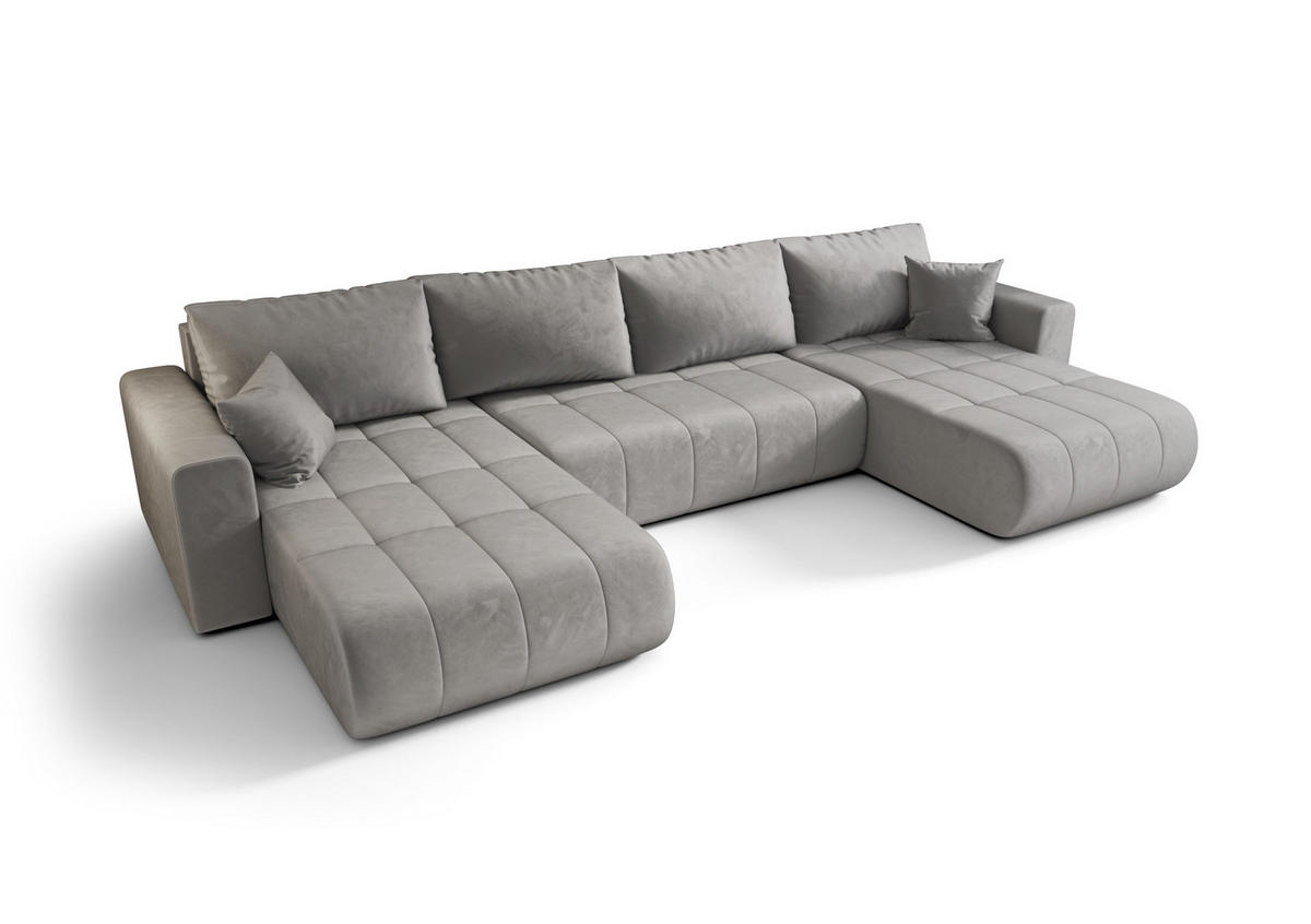 ECKSOFA mit schlaffunktion und bettkasten MILO U, stoff MONOLITH, Hellgrau - Hellgrau, Holz (384/190cm) - Kaiser Möbel