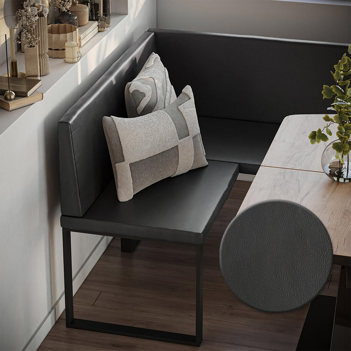 LAVICE DO JÍDELNY DO ROHU Ravon Černá - černá, textil (120/87/150cm) - Vicco