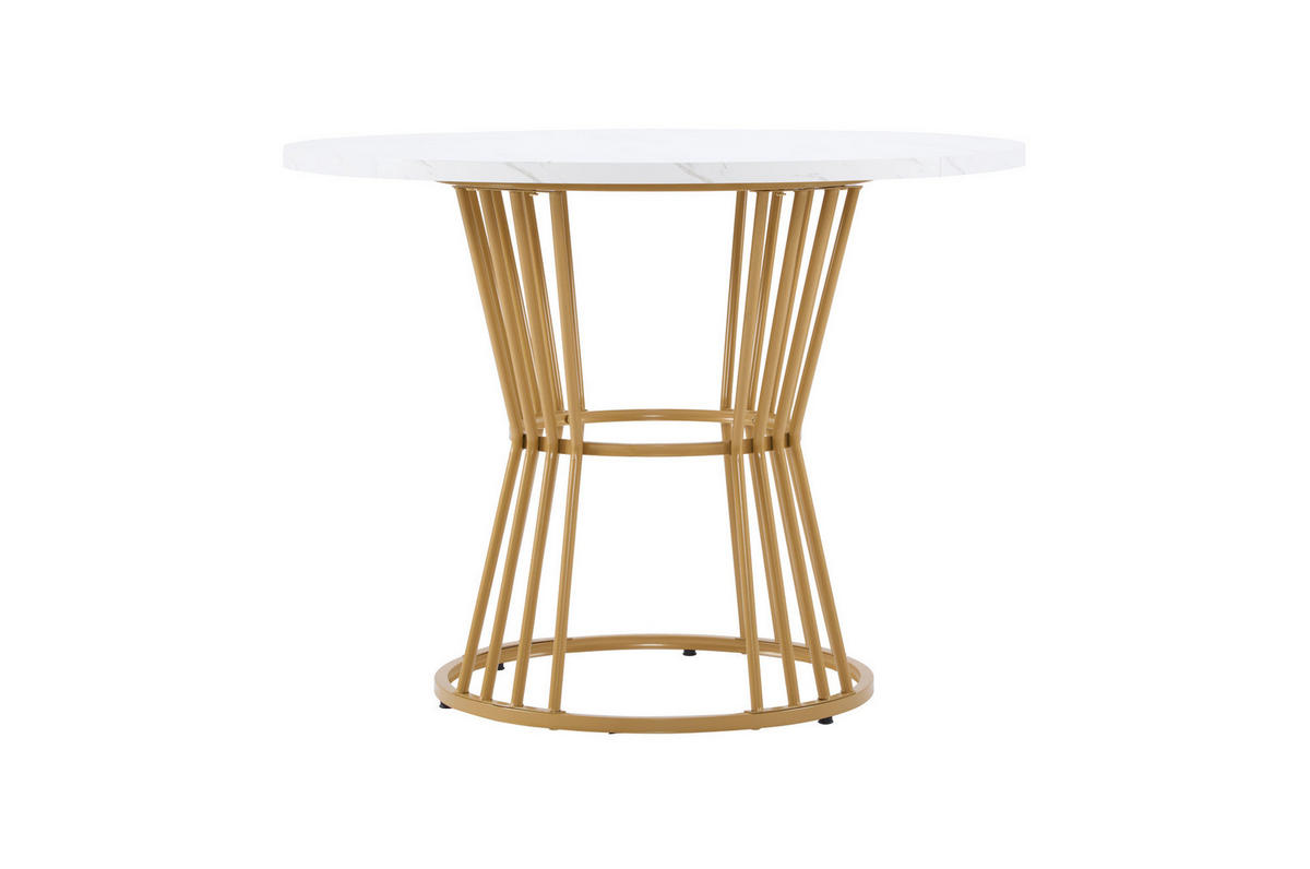 STÔL z MDF, priemer 100 cm, biely, okrúhly s mramorovým dekorom - biela, kompozitné drevo (100/100/75cm) - BEAOK