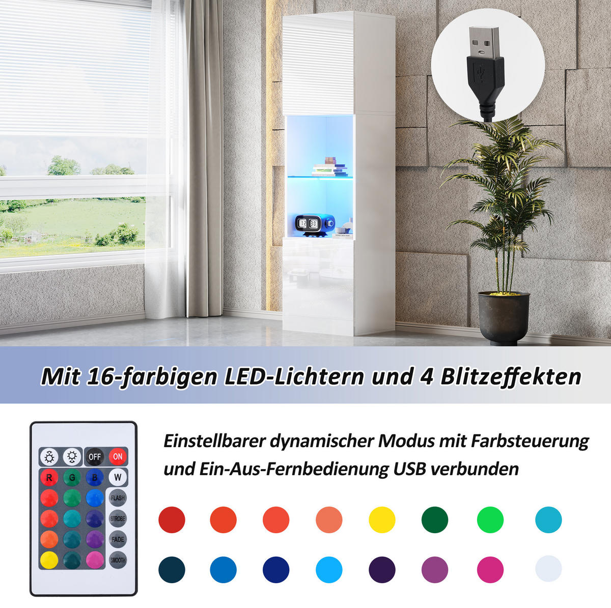 VITRINE 45/35/160 cm aus Spanplatte mit LED-Beleuchtung Weiß - Weiß, Holzwerkstoff (45/160/35cm) - Modenvie