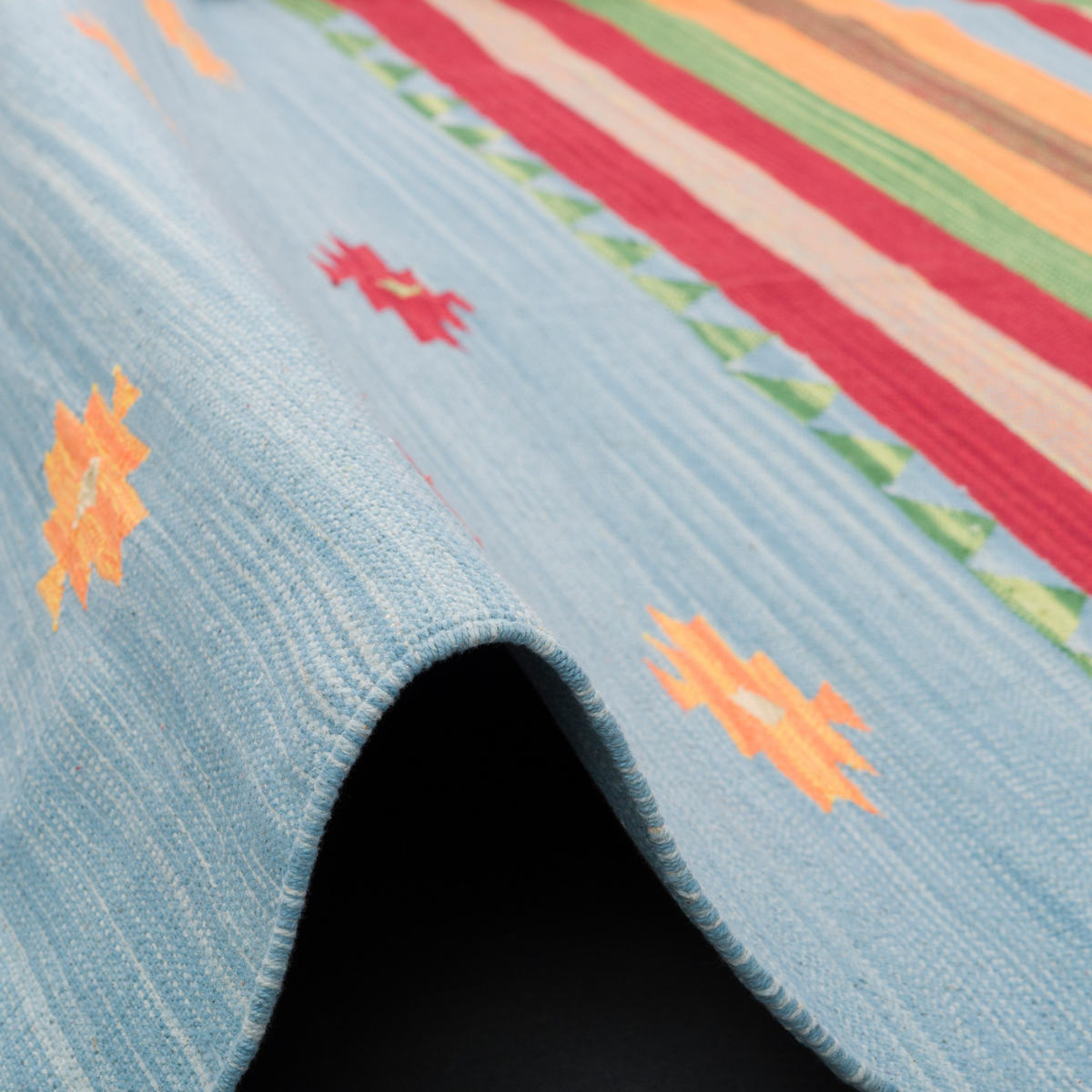 BAUMWOLLE NATUR KELIM TEPPICH LINA STRIPES - Blau, Textil (120/180cm) - Pergamon