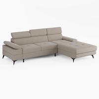 ECKSOFA VENTO Rechts Beige Velours Easy Clean L-Form Couch mit Schlaffunktion & Bettkasten - Beige/Schwarz, Holz (261/190cm) - Barchello