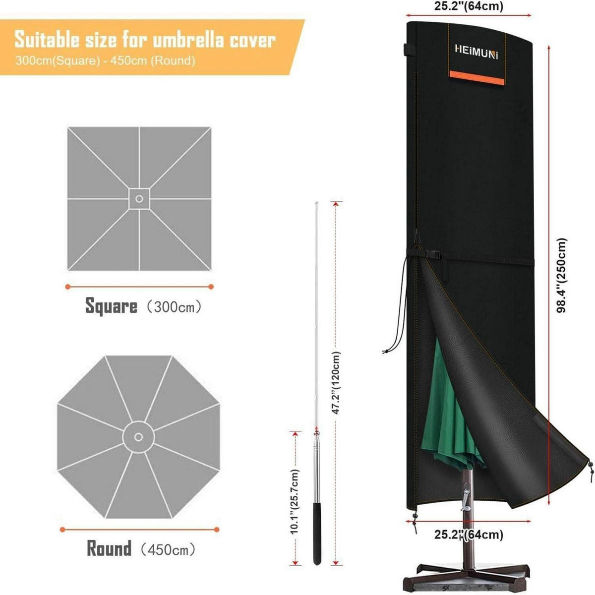 SONNENSCHIRM Schutzhülle 250 cm x 64 cm wetterfest - Schwarz, Textil (64/64/250cm)