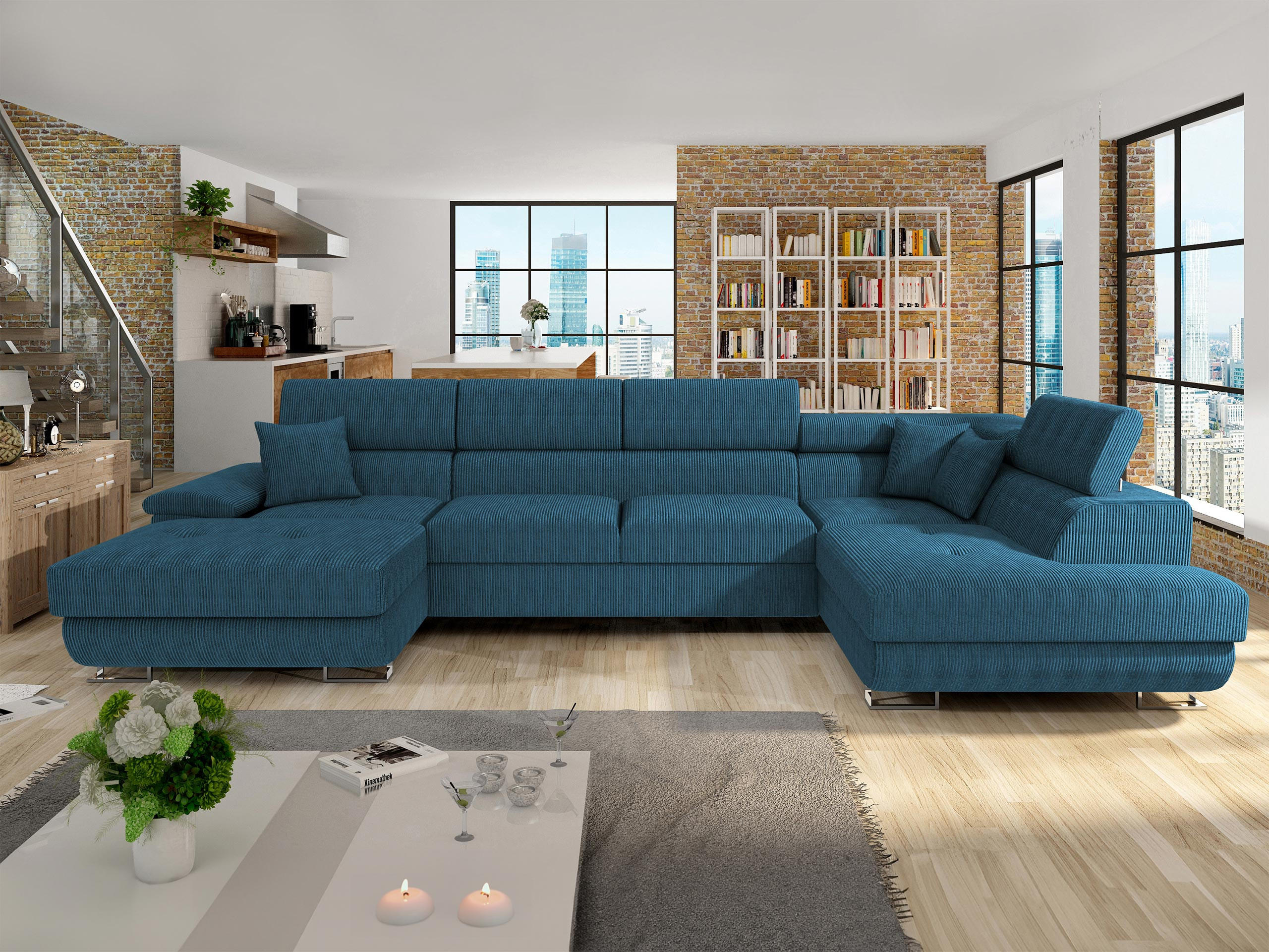 Thumbnail - Mirjan24 Wohnlandschaft, Blau, Textil, rechts montierbar,Rechteckig, 345x91x202 cm, Wohnzimmer, Sofas & Couches, Wohnlan...