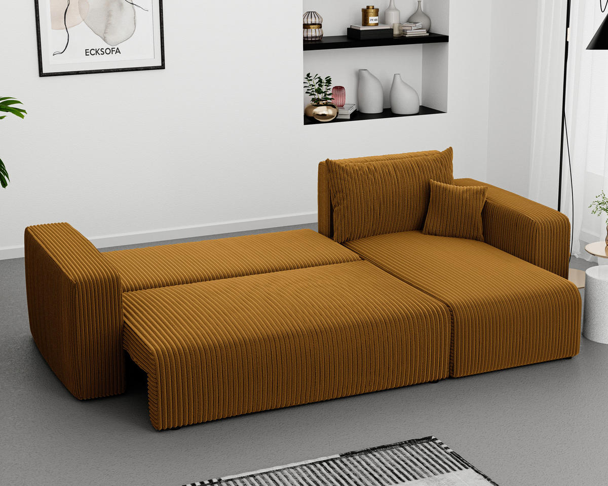 ECKSOFA Gelb Cord-Stoff mit Bettkasten - Gelb, Textil (248/145cm) - Idohome