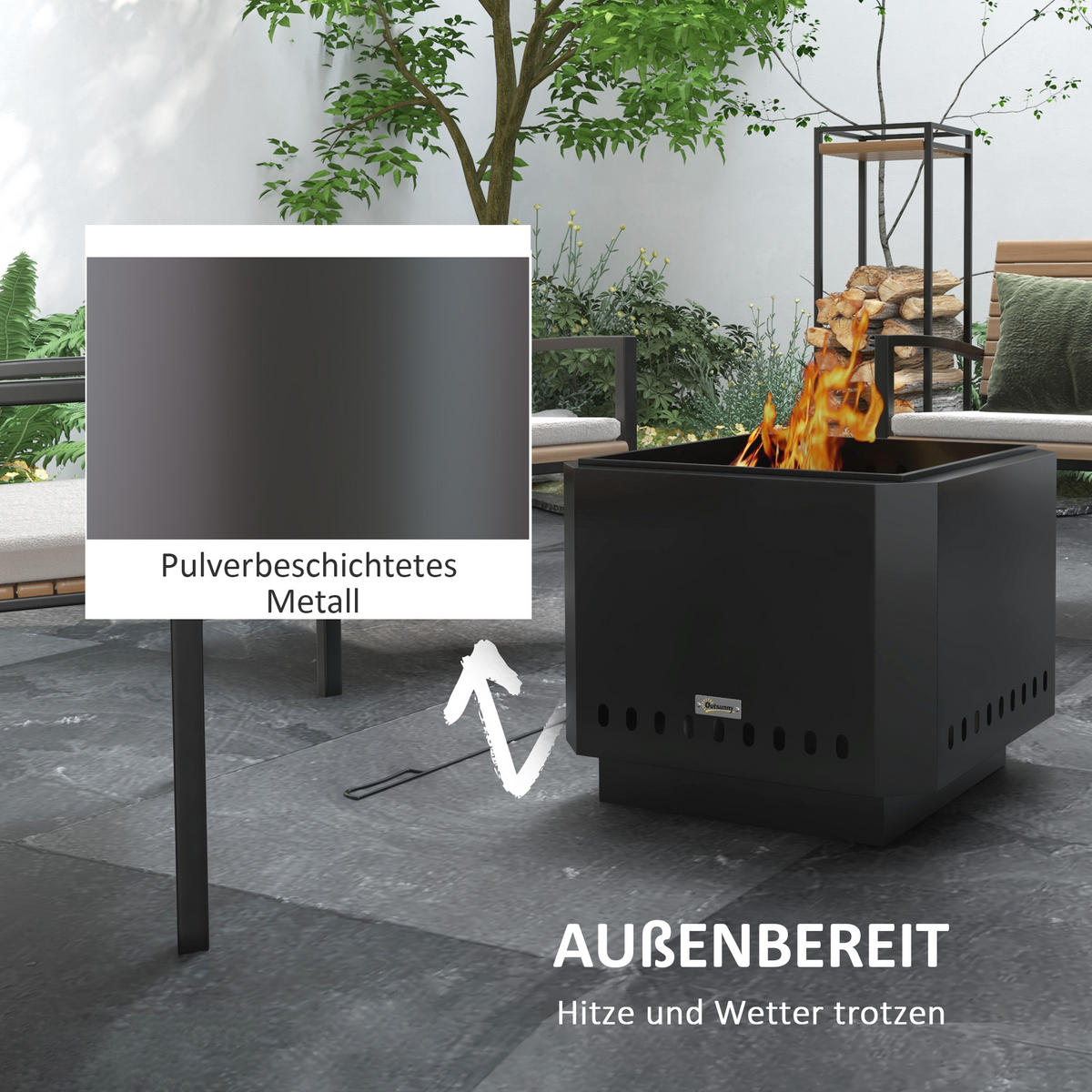 FEUERSCHALE, Metall, Schwarz - Schwarz, Metall (48/41/48cm) - Outsunny