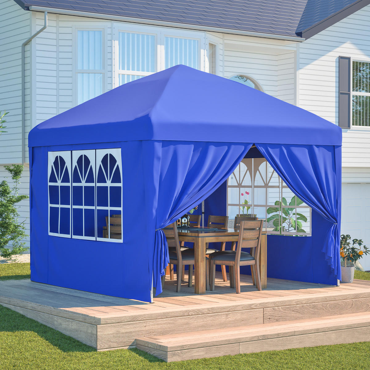 PAVILLON 3x3 m mit 4 Seitenwänden blau 197/260 cm - Blau, Metall (313/197/313cm) - ComfortXL