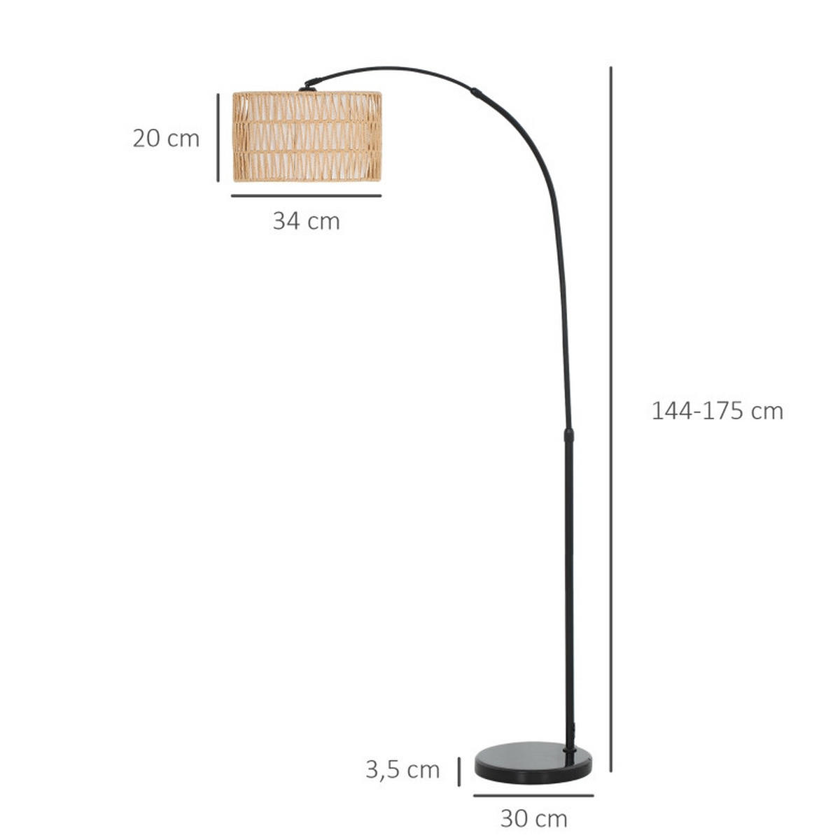 STEHLEUCHTE 93x34x144-175cm Bogenlampe Höhenverstellbar Mit Fußschalter Schwarz - Schwarz, Metall (93/34/175cm) - Raelunyi