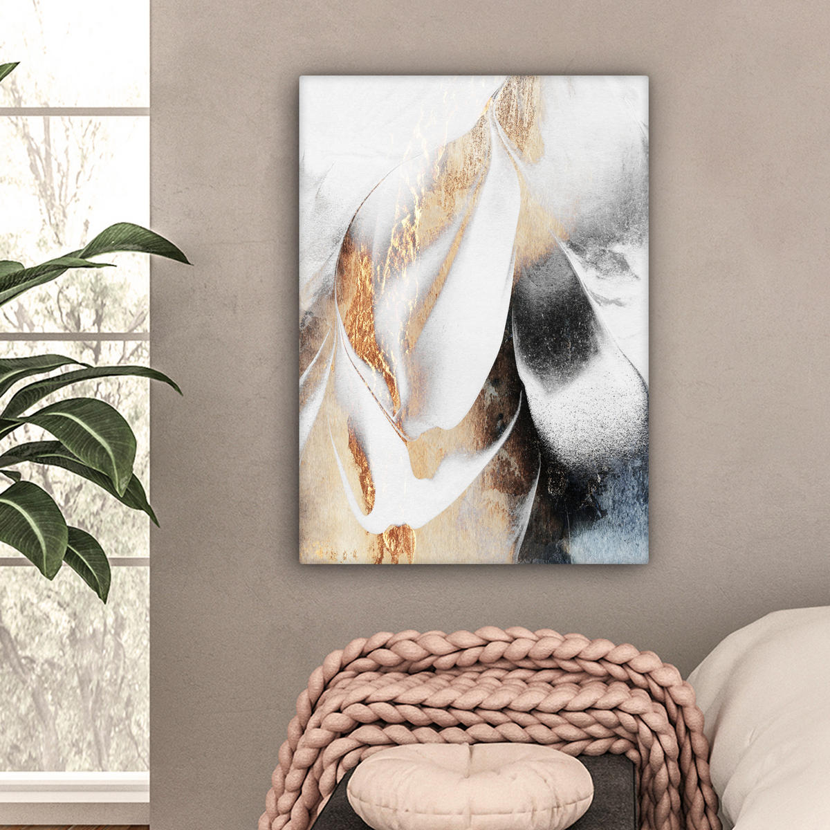 LEINWANDBILD Luxus - Abstrakt - Gold - Weiß 60x80 cm - Goldfarben, Textil (60/80cm) - MuchoWow