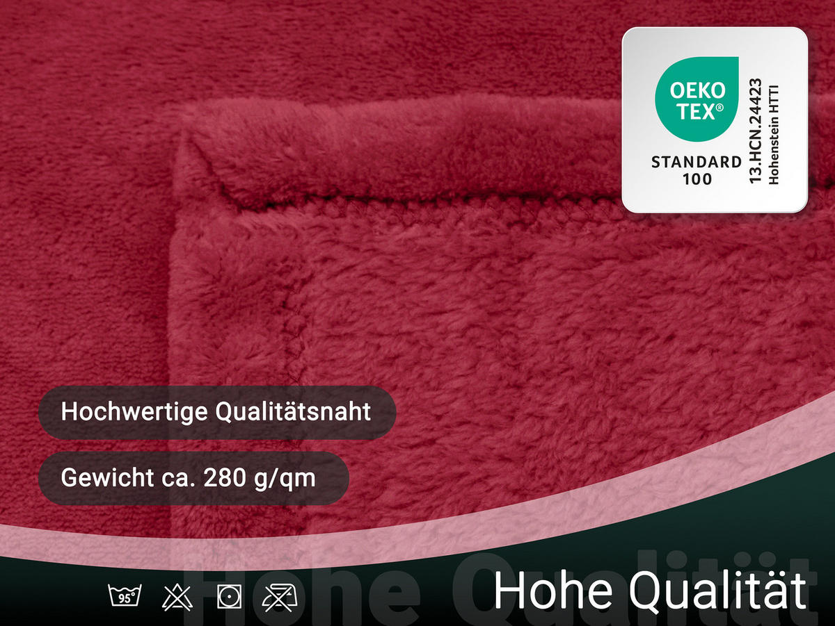 KUSCHELDECKE, 220x240 cm, 100% Polyester, Rot - Weinrot, Textil (220/240cm) - Zollner