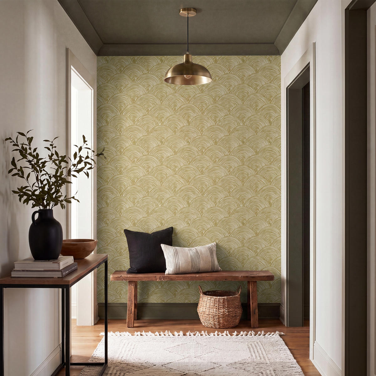 TAPETE - Fächer - Geometrisch - Grün - 200x260 cm - Goldfarben, Papier (200/260cm) - OnlyWow