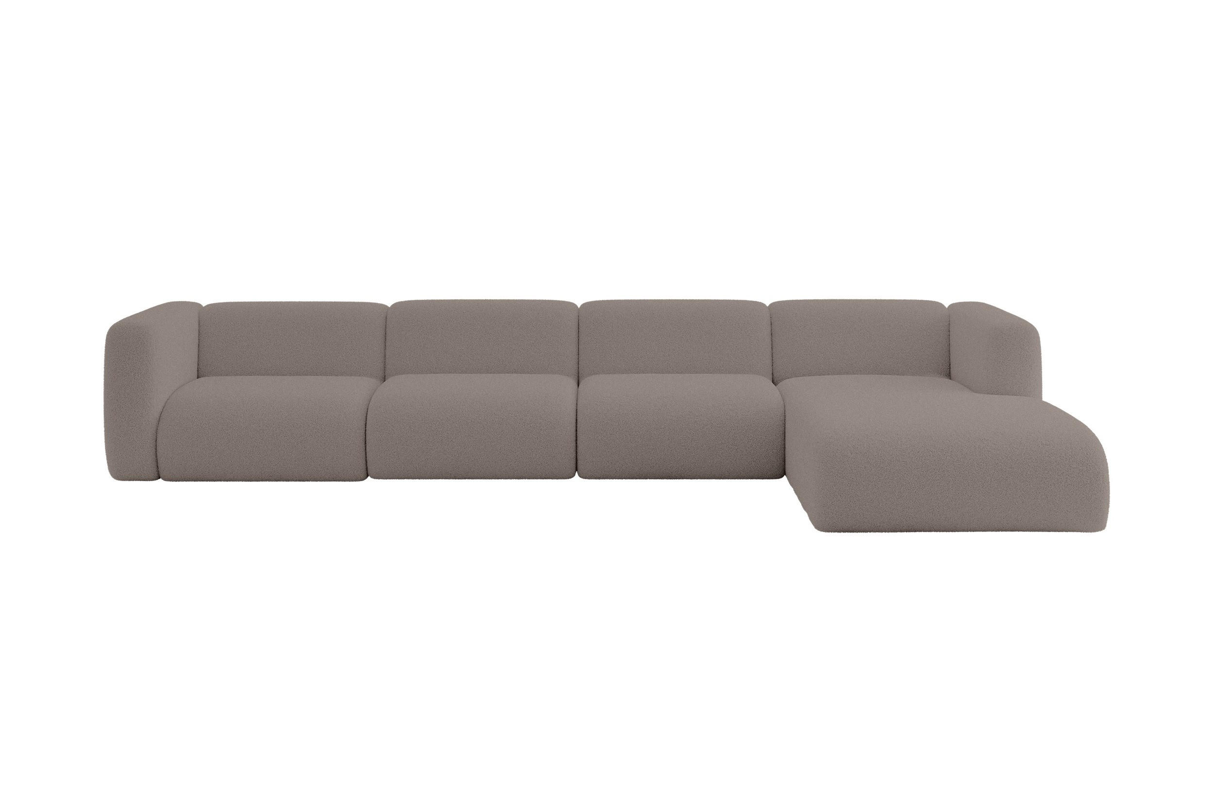 ECKSOFA Ottomane Rechts MIRA-L3 409x179x70 Braun Bouclé - Dunkelbraun/Schwarz, Holzwerkstoff/Kunststoff (409/179cm) - ALTDECOR