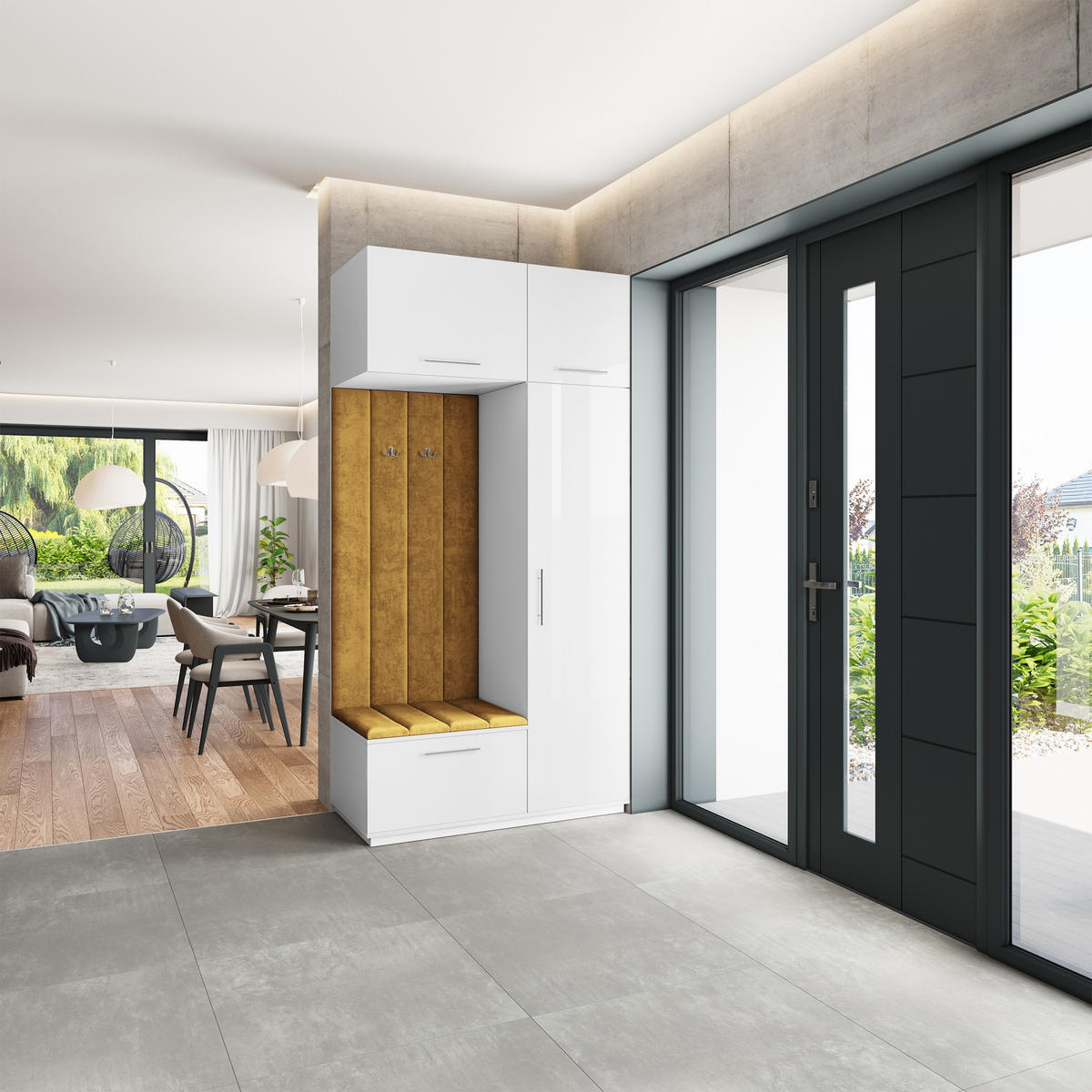 GARDEROBENSCHRANK REMA 120/240/60 cm Modern Garderobe-Set Weiß - Gelb/Weiß, Holzwerkstoff (120/240/60cm) - MASSENO