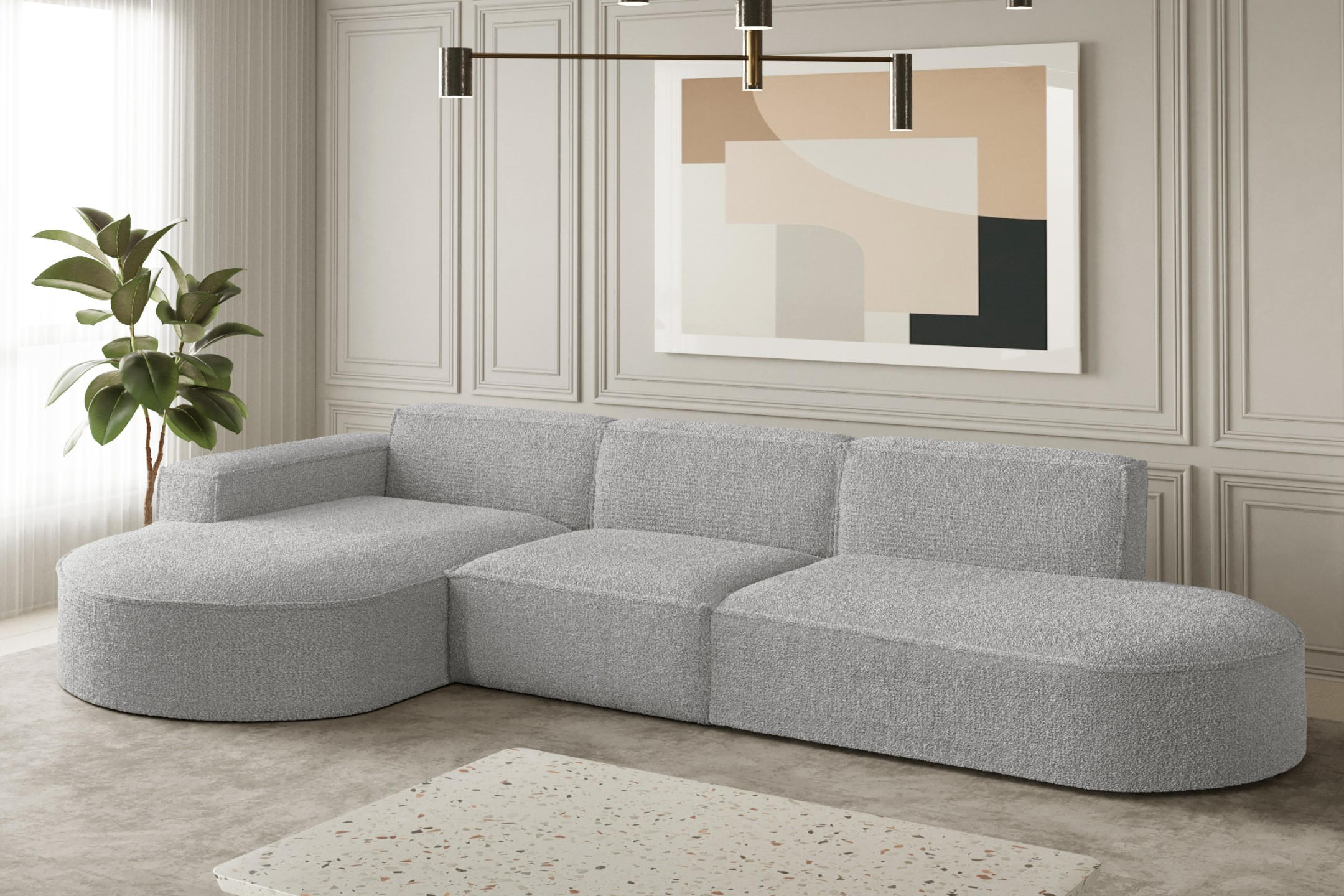 ECKSOFA Designer L-Form MODENA Stoff Loop Hellgrau Links - Hellgrau, Holz (165/296cm) - Kaiser Möbel