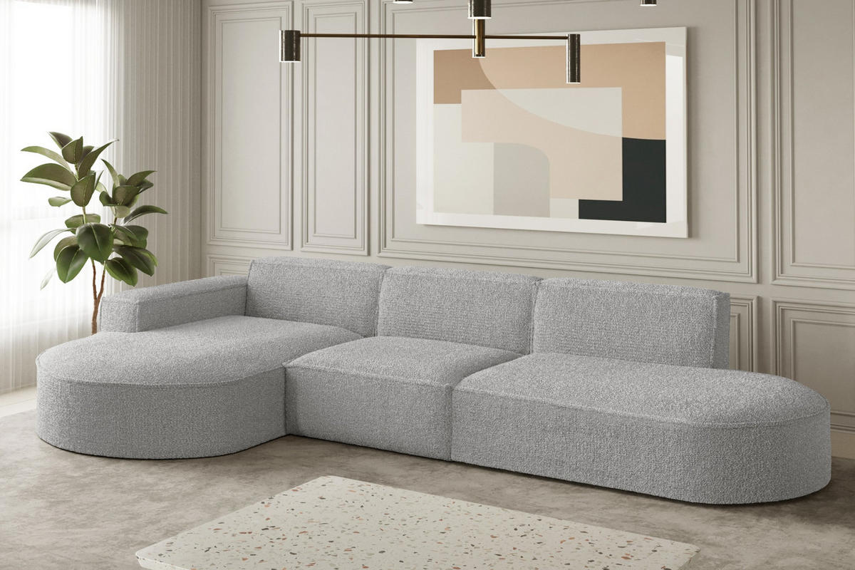ECKSOFA Designer L-Form MODENA Stoff Loop Hellgrau Links - Hellgrau, Holz (165/296cm) - Kaiser Möbel