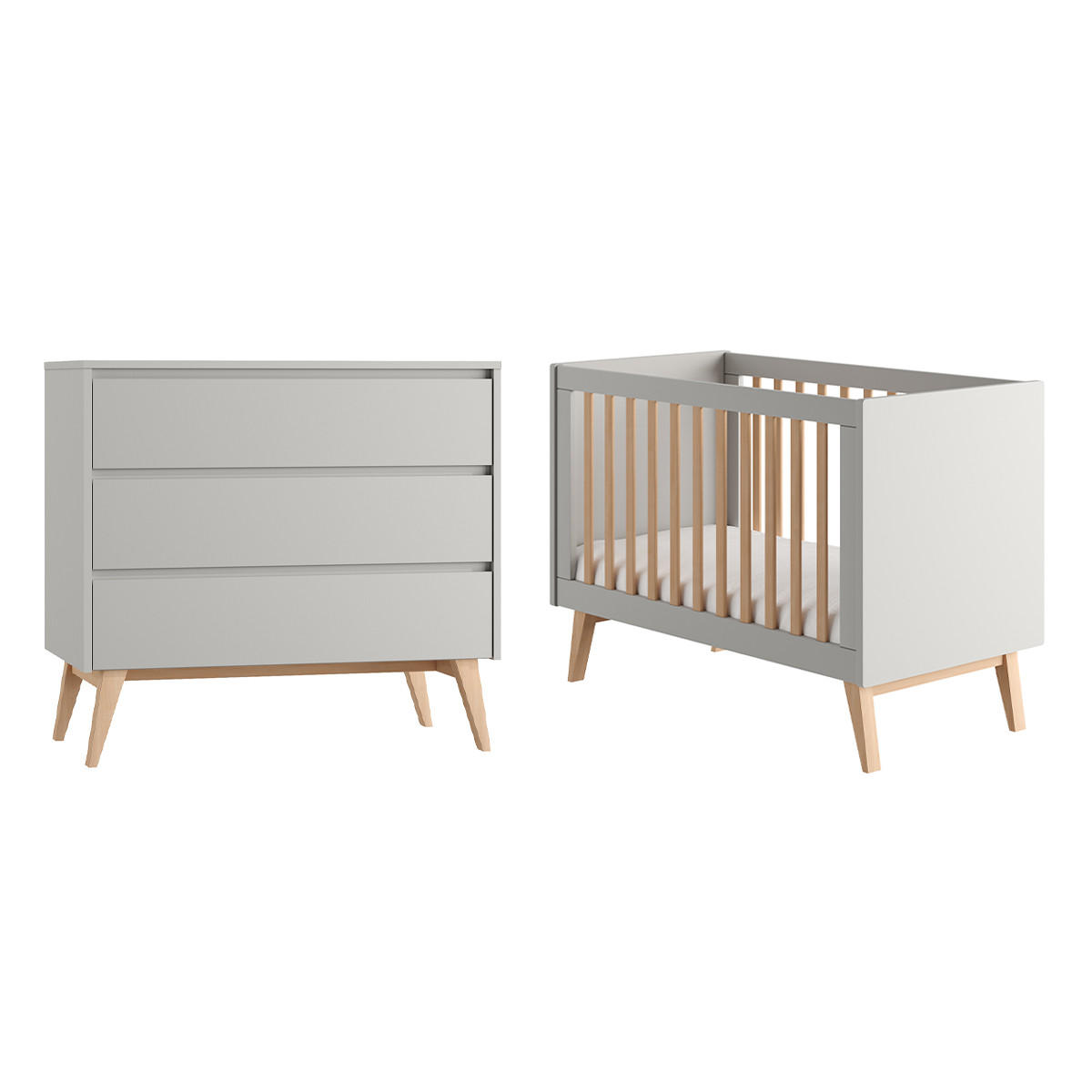 POKOJ PRO MIMINKO 2DÍLNÝ Swing Šedá a dřevo - šedá, kompozitní dřevo (124/89/66cm) - Petits-meubles