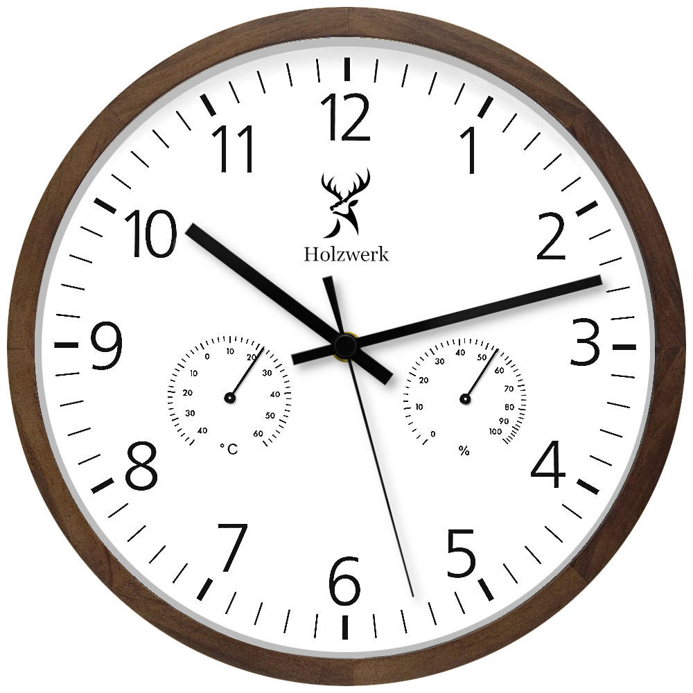 WANDUHR Holz Designer WEGBERG Wand Uhr, braun, weiß - Schwarz/Braun, Glas/Holz (30/30/4.2cm) - Holzwerk