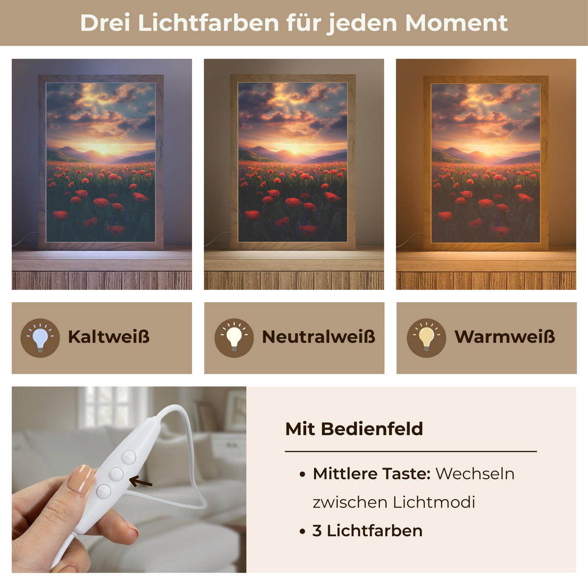 TISCHLEUCHTE Landschaft - Sonnenuntergang - Blumenfeld 20x30 cm - Dunkelblau, Holzwerkstoff (8/20/30cm) - OnlyWow