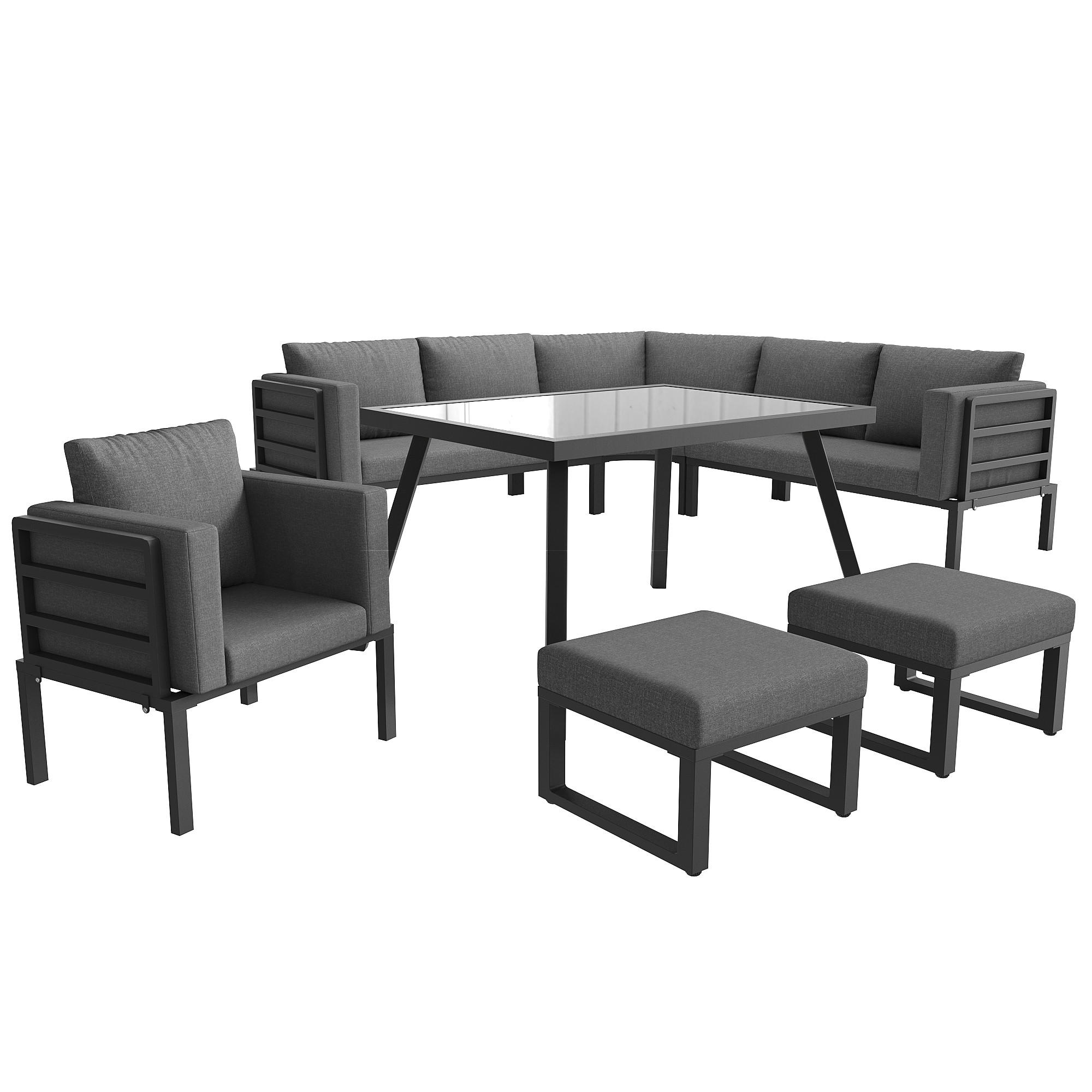 HALBMOND-FÖRMIGES GARTENSOFA-SET 8-tlg. Grau - Grau, Metall - ComfortXL