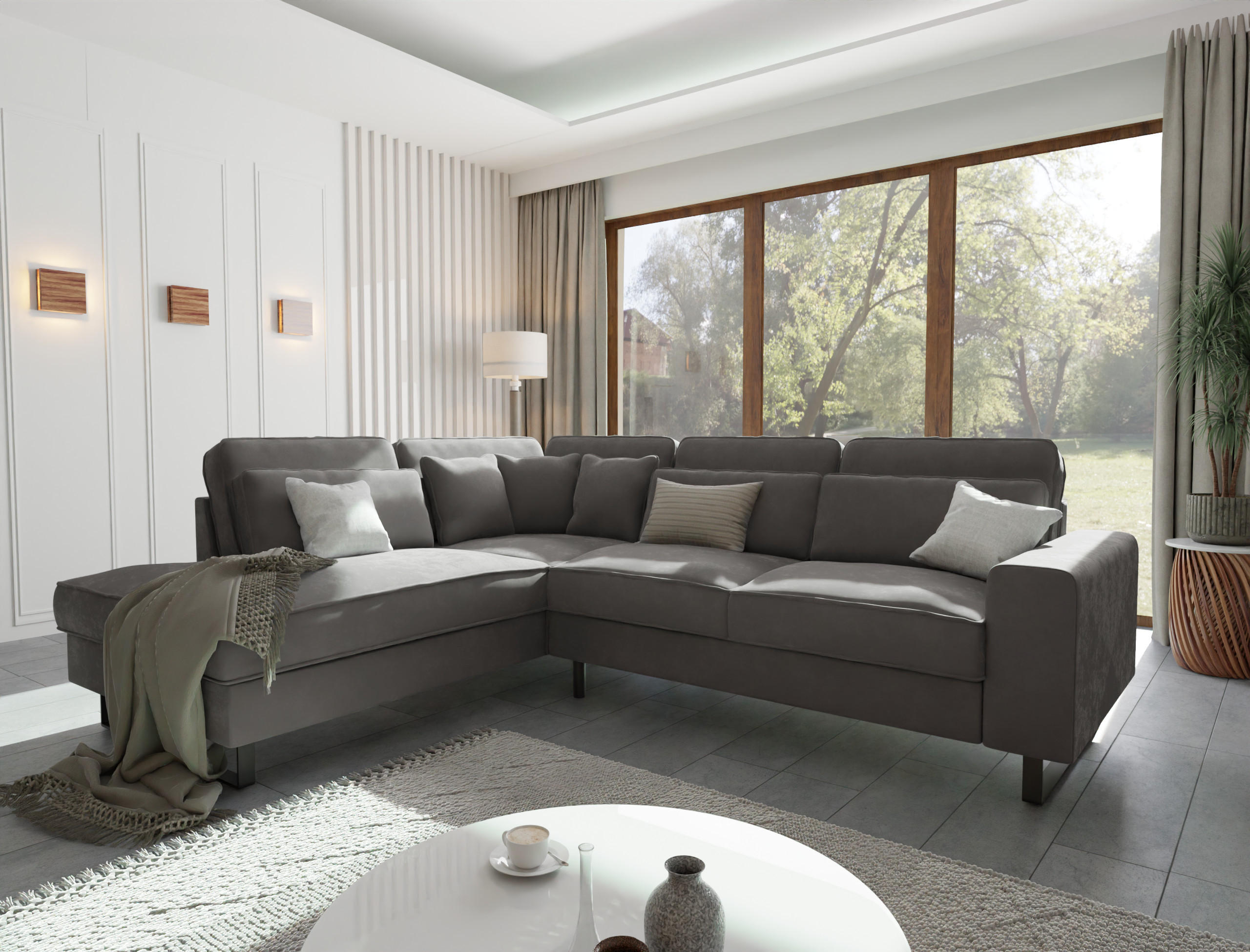 ECKSOFA Zuri Grau Samt - Schwarz/Grau, Holz/Kunststoff (290/231cm) - S-Style Möbel