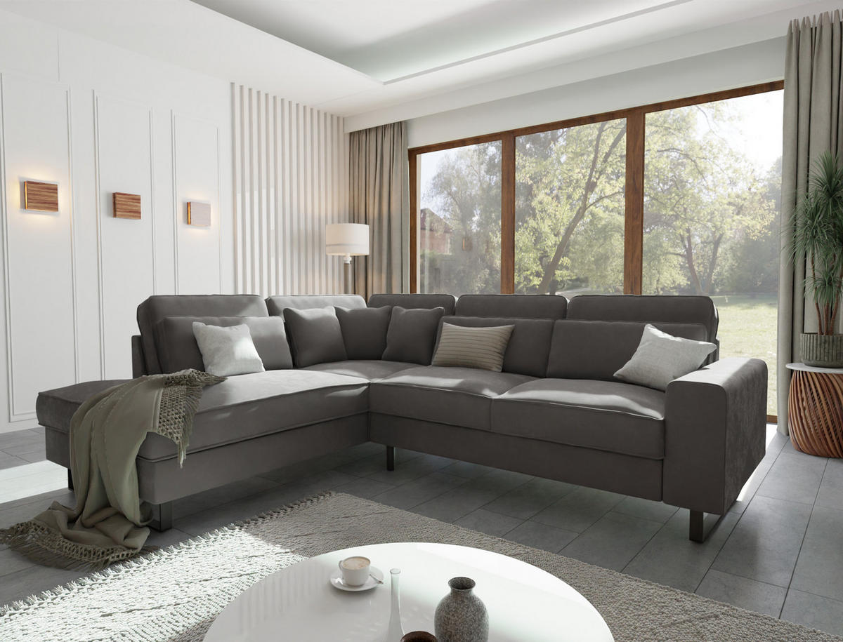 ECKSOFA Zuri Grau Samt - Schwarz/Grau, Holz/Kunststoff (290/231cm) - S-Style Möbel