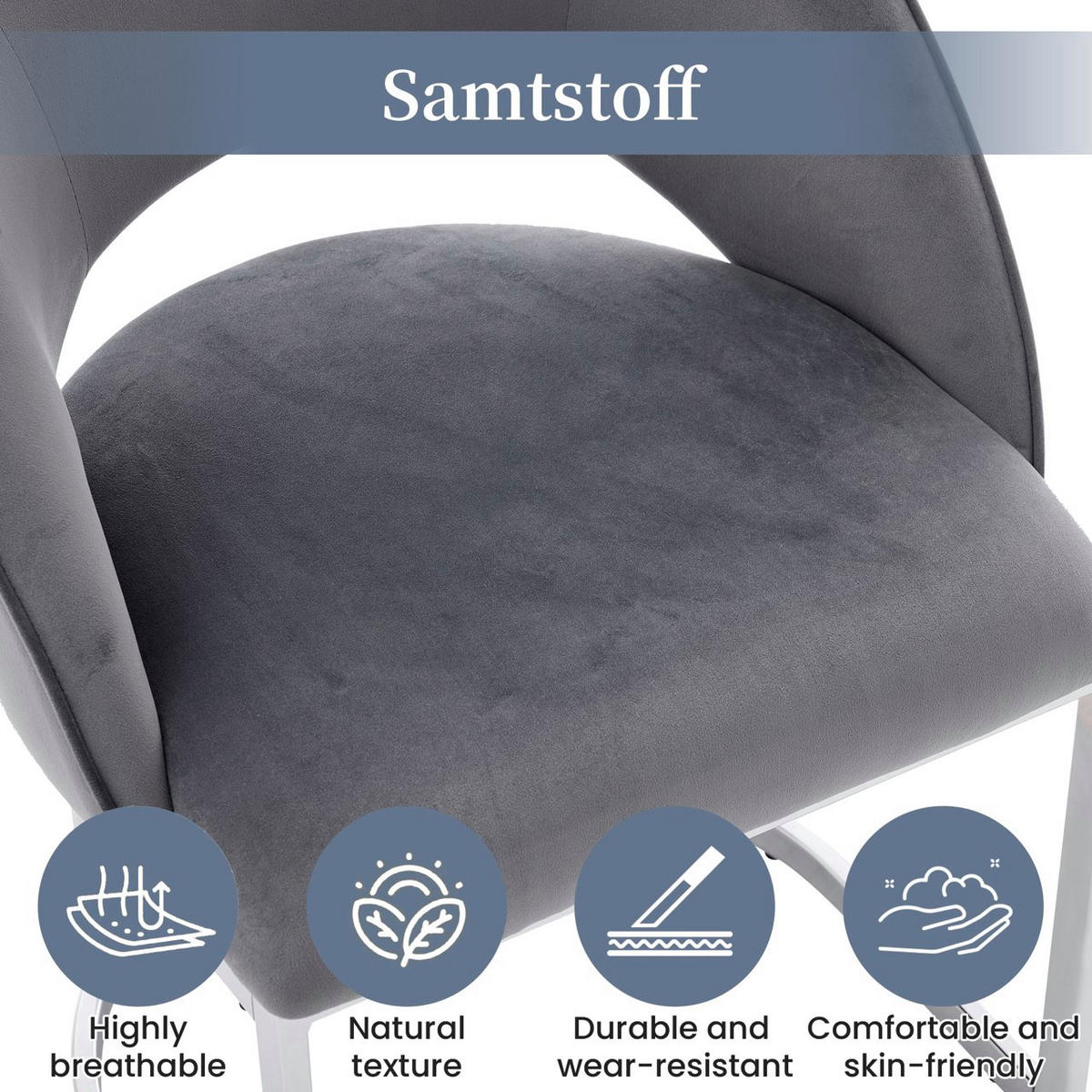 ESSZIMMERSTÜHLE 2er-Set Samt Silber Metall Grau - Silberfarben/Grau, Textil (59/80/56cm) - FLIEKS