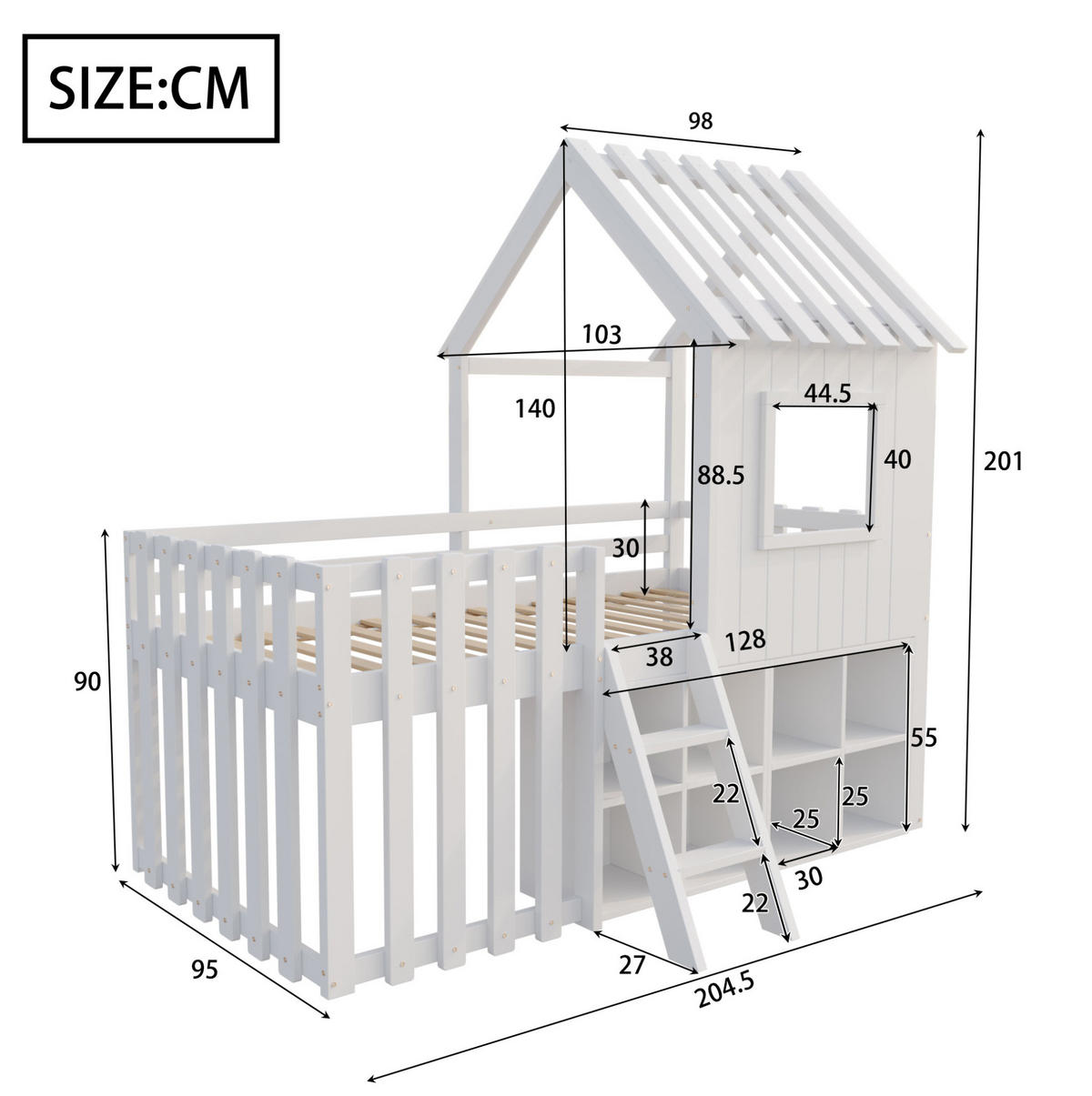 HAUSBETT 90/200 cm Weiß aus Massivholz mit Stauraum und Spielhaus-Design - Weiß, Holz (90/200cm) - Flora Grace