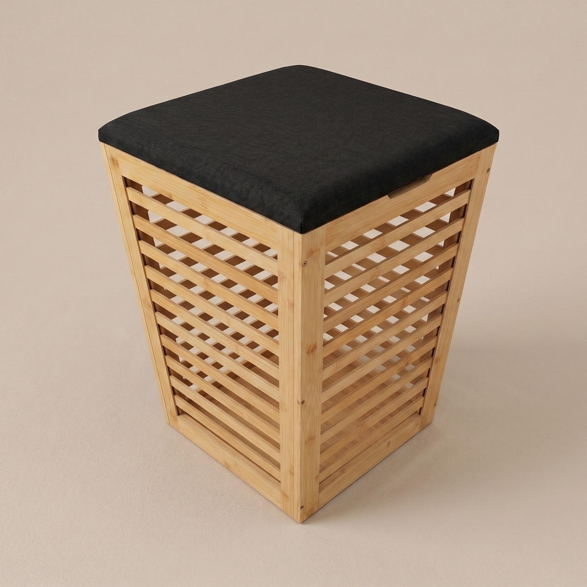 WÄSCHEKORB aus Bambus mit Sitzfläche 40/40/56 cm - Schwarz, Naturmaterialien (40/56/40cm) - NUXIO