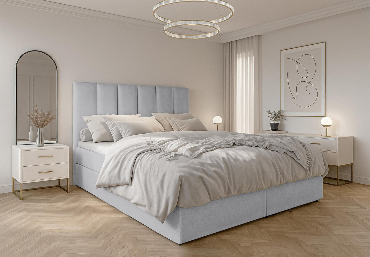 BOXBETT MEREA 160x200 cm mit Bettkasten und Matratze - Grau - Schwarz/Grau, Holz/Holzwerkstoff (160/200cm) - AX Living